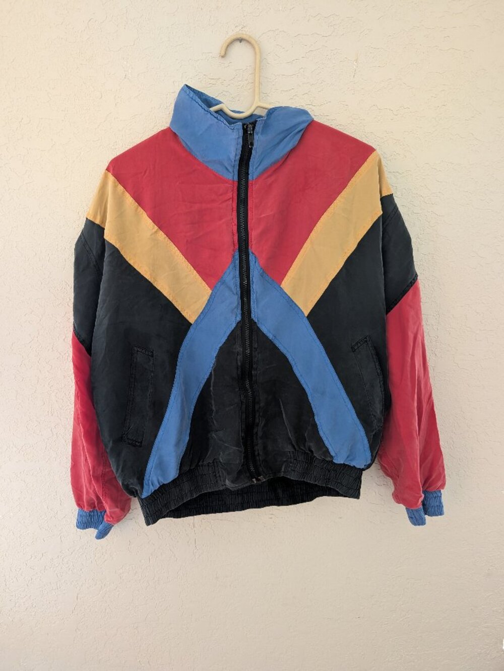 Vintage Bogari Colorblock 100% Silk 90s 80s Bomber Jacket Size S